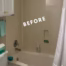 Guest bathroom before remodel featuring a standard bathtub and shower combination with built-in wall niche.